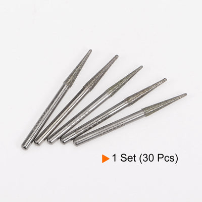 Harfington 30pcs Diamond Grinding Carving Bits 3mm Conical Shape Head Mounted Point