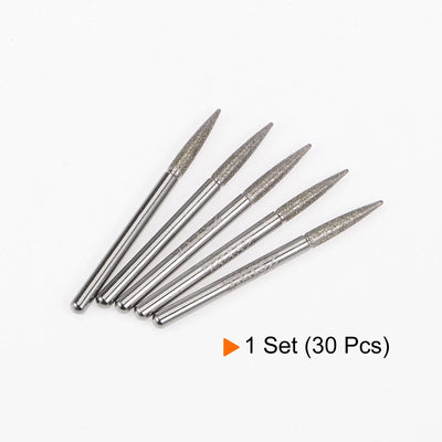 Harfington 30pcs Diamond Grinding Carving Bits 3mm Tapered Shape Head Mounted Point