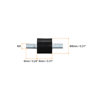 Harfington Uxcell M3x6mm Rubber Mounts, 12pcs Anti Isolator Studs Shock Absorber Male, 8x8mm