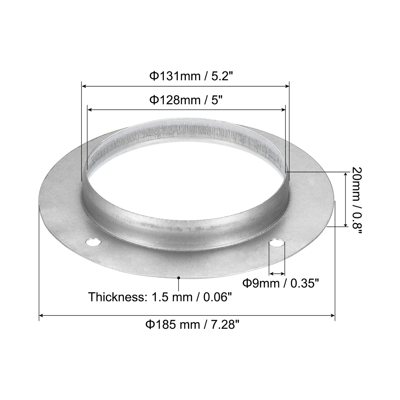 Harfington 5" Duct Connector Flange, 2 Pack Metal Straight Pipe Exhaust Flange Duct Mounting Plate for Heating Cooling Ventilation HVAC System