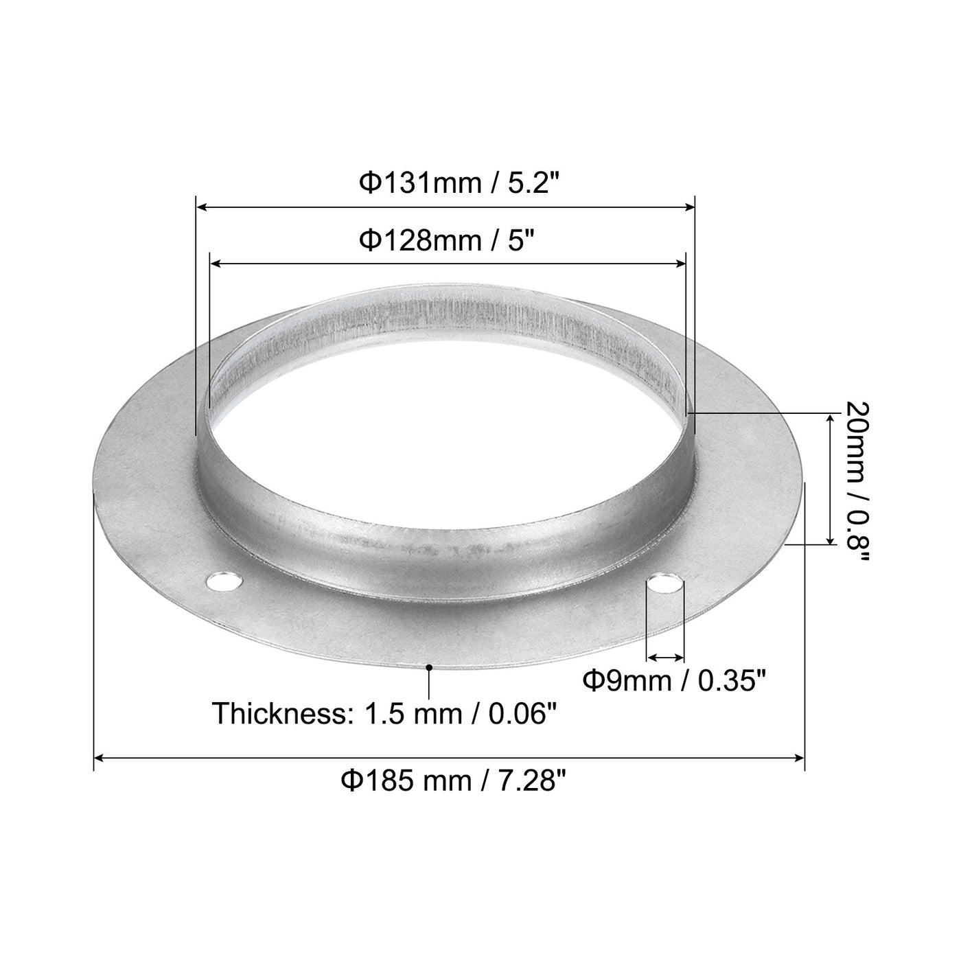 Harfington 5" 3Pack Anschluss Flansch Metall Gerade Leitung Abluft Flansch Kanal Montage Platte für Heizung Kühlung Lüftung HVAC System