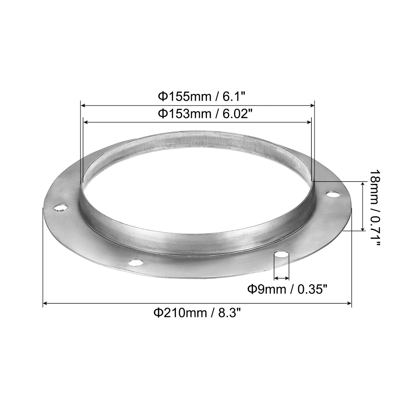 Harfington 6" Duct Connector Flange, Straight Pipe Exhaust Flange Stainless Steel Duct Mounting Plate for Heating Cooling Ventilation HVAC System