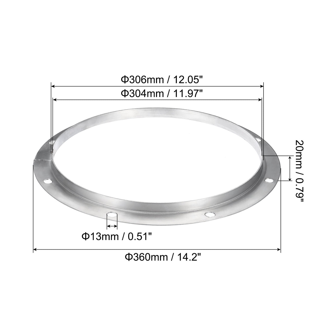 Harfington 12" Duct Connector Flange, Straight Pipe Exhaust Flange Stainless Steel Duct Mounting Plate for Heating Cooling Ventilation HVAC System