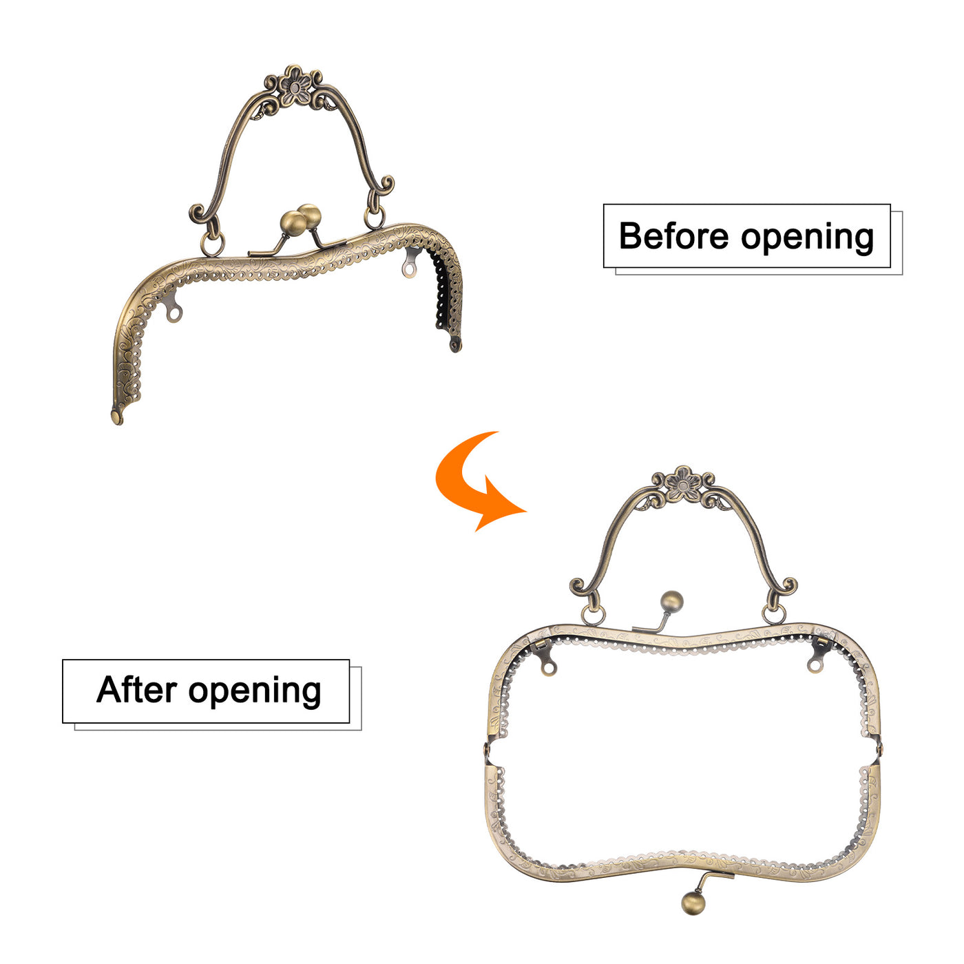 uxcell Uxcell Metal Purse Frames, 8.07" 2Pcs Kiss Lock Clasp Frame for Coin Bags DIY, Bronze