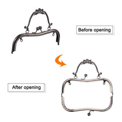 Harfington Uxcell Metal Purse Frames, 8.07" 2Pcs Kiss Lock Clasp Frame for Coin Bag DIY, Dark Grey