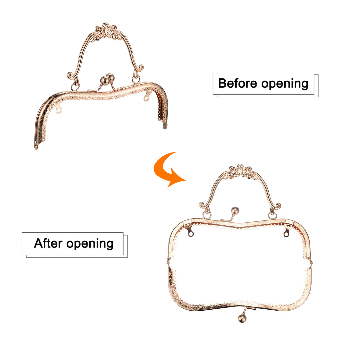 uxcell Uxcell Metal Purse Frames, 8.07" 2Pcs Kiss Lock Clasp Frame for Coin Bags DIY, Gold