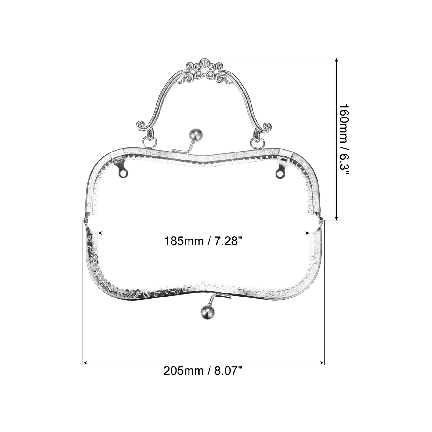 uxcell Uxcell Metal Purse Frames, 8.07" 2Pcs Kiss Lock Clasp Frame for Coin Bags DIY, Silver