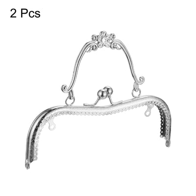 Harfington Uxcell Metal Purse Frames, 8.07" 2Pcs Kiss Lock Clasp Frame for Coin Bags DIY, Silver