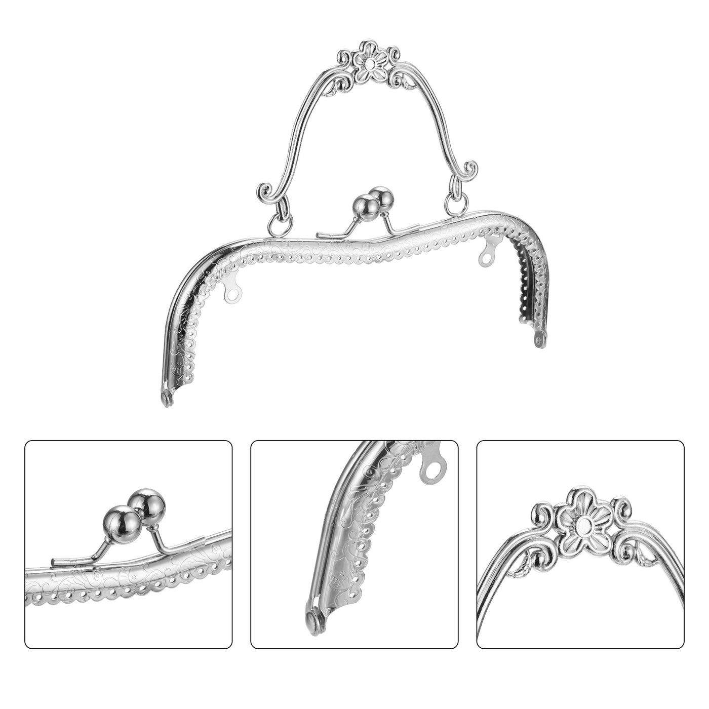 uxcell Uxcell Metal Purse Frames, 8.07" 2Pcs Kiss Lock Clasp Frame for Coin Bags DIY, Silver