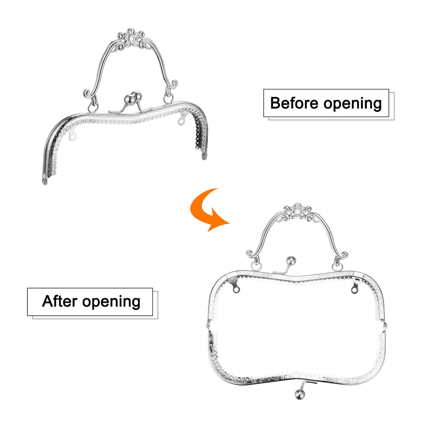 uxcell Uxcell Metal Purse Frames, 8.07" 2Pcs Kiss Lock Clasp Frame for Coin Bags DIY, Silver