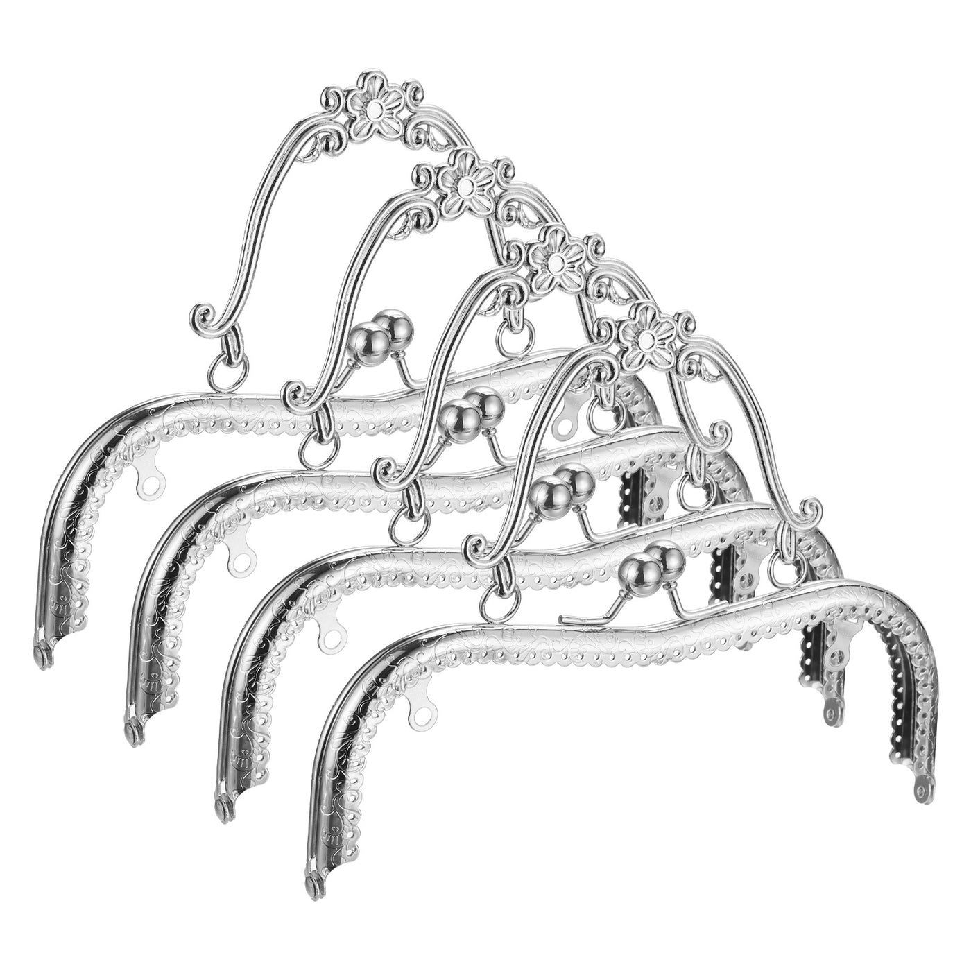 uxcell Uxcell Metal Purse Frames, 8.07" 4Pcs Kiss Lock Clasp Frame for Coin Bags DIY, Silver