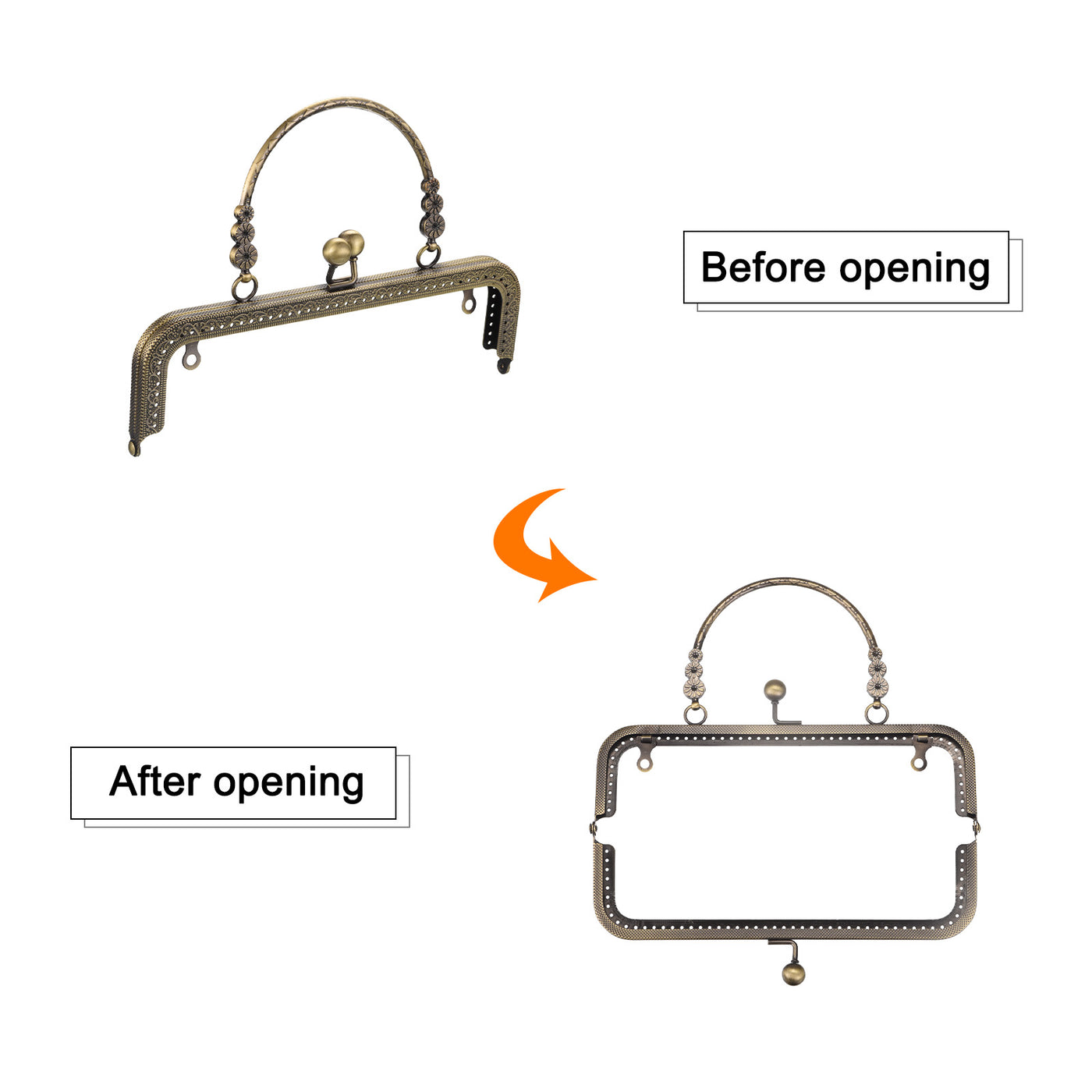 uxcell Uxcell Metal Purse Frames, 8.07" 2Pcs Kiss Lock Clasp Frame for Coin Bag DIY, Bronze