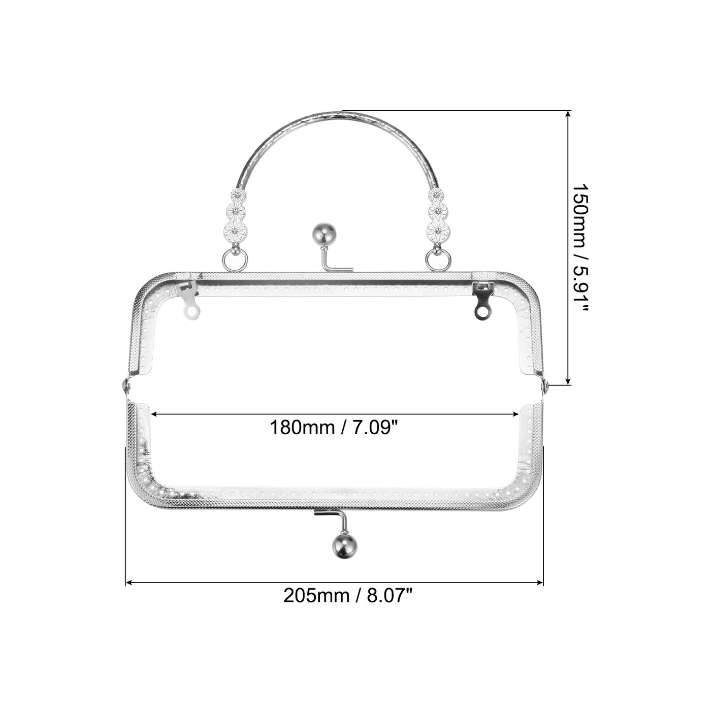 uxcell Uxcell Metal Purse Frames, 8.07" 4Pcs Kiss Lock Clasp Frame for Coin Bag DIY, Silver