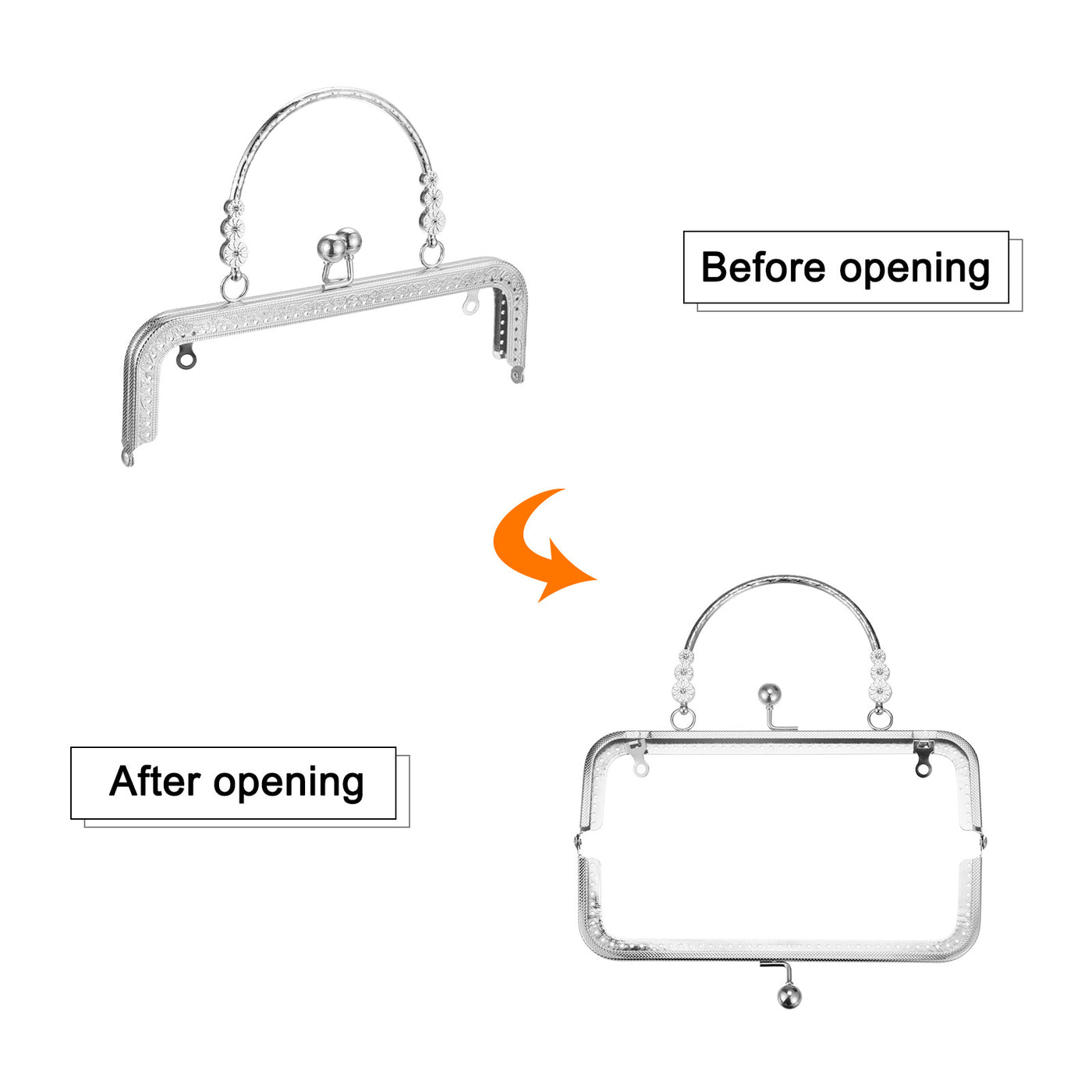 uxcell Uxcell Metal Purse Frames, 8.07" 4Pcs Kiss Lock Clasp Frame for Coin Bag DIY, Silver