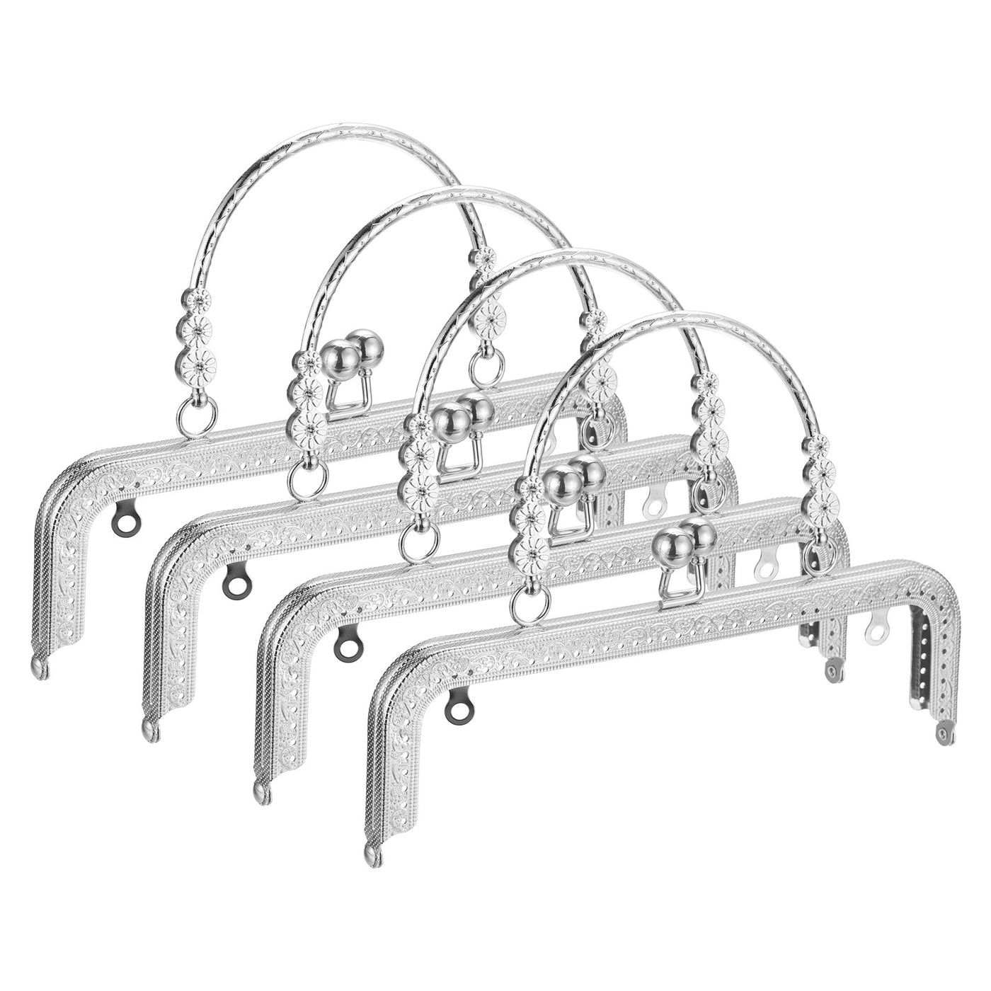 uxcell Uxcell Metal Purse Frames, 8.07" 4Pcs Kiss Lock Clasp Frame for Coin Bag DIY, Silver