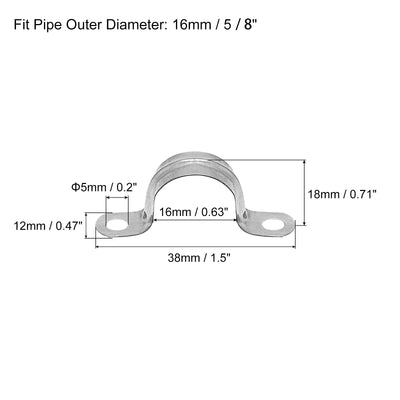 Harfington Uxcell Rigid Pipe Strap 24pcs 5/8" (16mm) Carbon Steel U Bracket Tension Tube Clamp