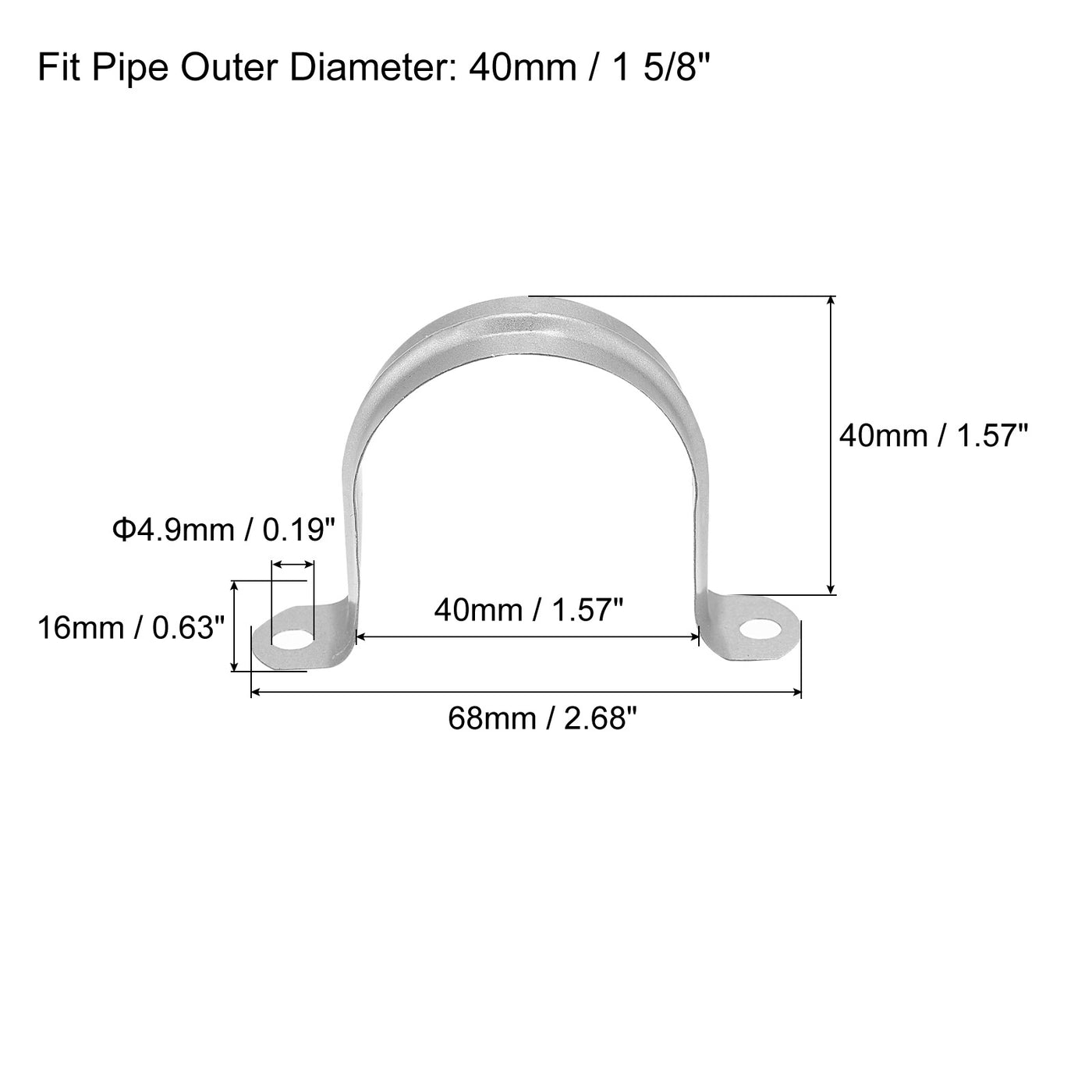 uxcell Uxcell Rigid Pipe Strap 24pcs 1 5/8" (40mm) Carbon Steel U Bracket Tension Tube Clamp