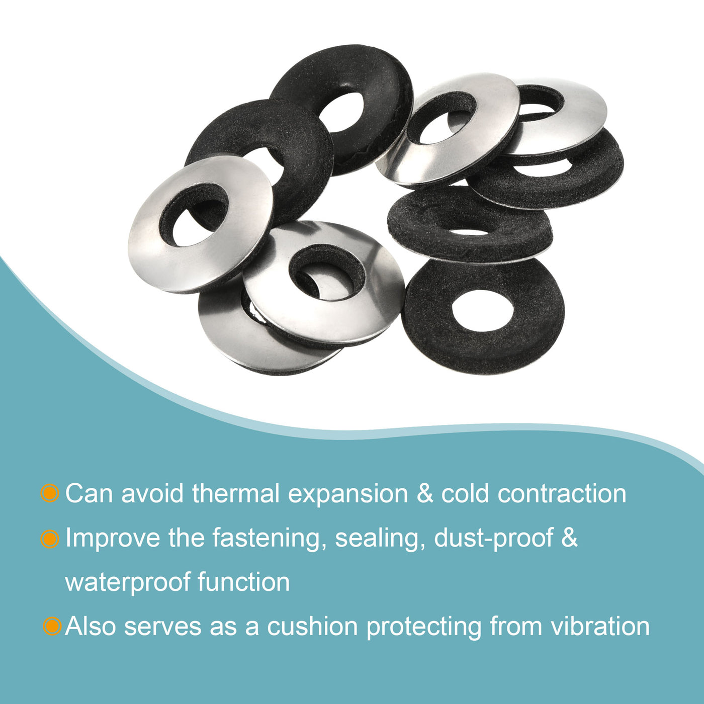 Harfington Bonded Sealing Washers M8 25x8x3.4mm Carbon Steel Nitrile Rubber Gasket, Pack of 50