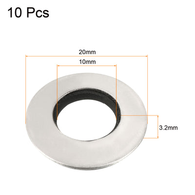 Harfington Bonded Sealing Washers M10 20x10x3.2mm Carbon Steel Nitrile Rubber Gasket, Pack of 10