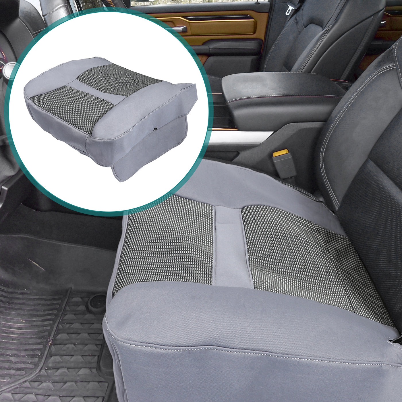 X AUTOHAUX Grey Driver Side Bottom Cloth Seat Cover for Dodge for Ram 1500 2006-2008 for Dodge for Ram 2500 3500 2006-2009 Driver Seat Cushion