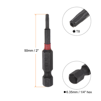 Harfington T8 Magnetic Security Impact Torx Screwdriver Bit 1/4" Hex Shank 2" Length