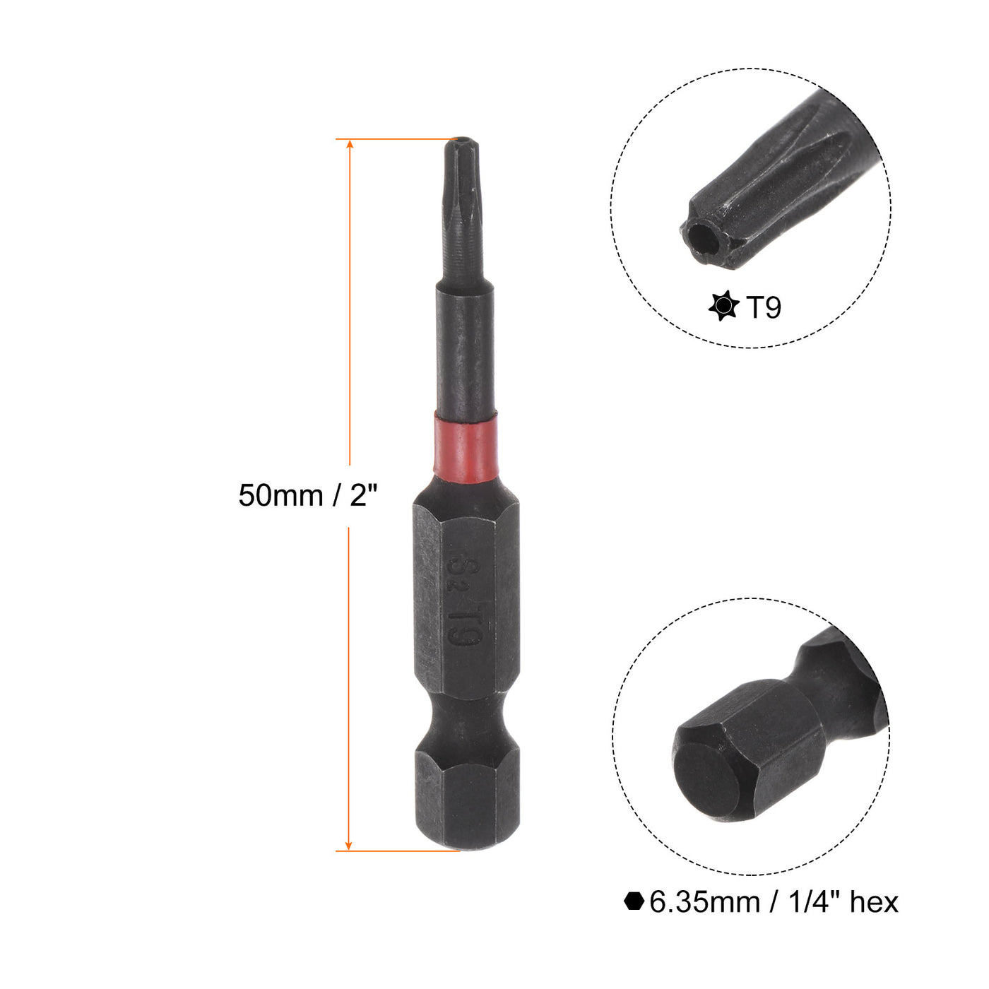 Harfington T9 Magnetic Security Impact Torx Screwdriver Bit 1/4" Hex Shank 2" Length