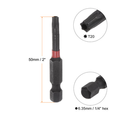 Harfington T20 Magnetic Security Impact Torx Screwdriver Bit 1/4" Hex Shank 2" Length