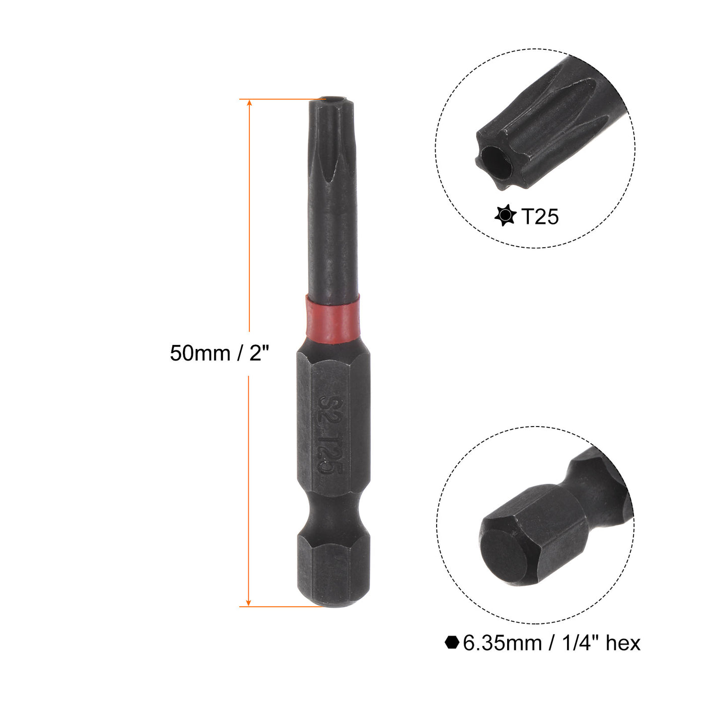 Harfington 2Stk. T25 Stoßfester Bewertet Torx Bit 1/4" Sechskantschaft 2" Länge Magnetisch Sicherheit Stern Schraubenzieher Elektrowerkzeug