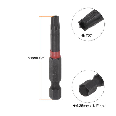 Harfington 2Stk. T27 Stoßfester Bewertet Torx Bit 1/4" Sechskantschaft 2" Länge Magnetisch Sicherheit Stern Schraubenzieher Elektrowerkzeug