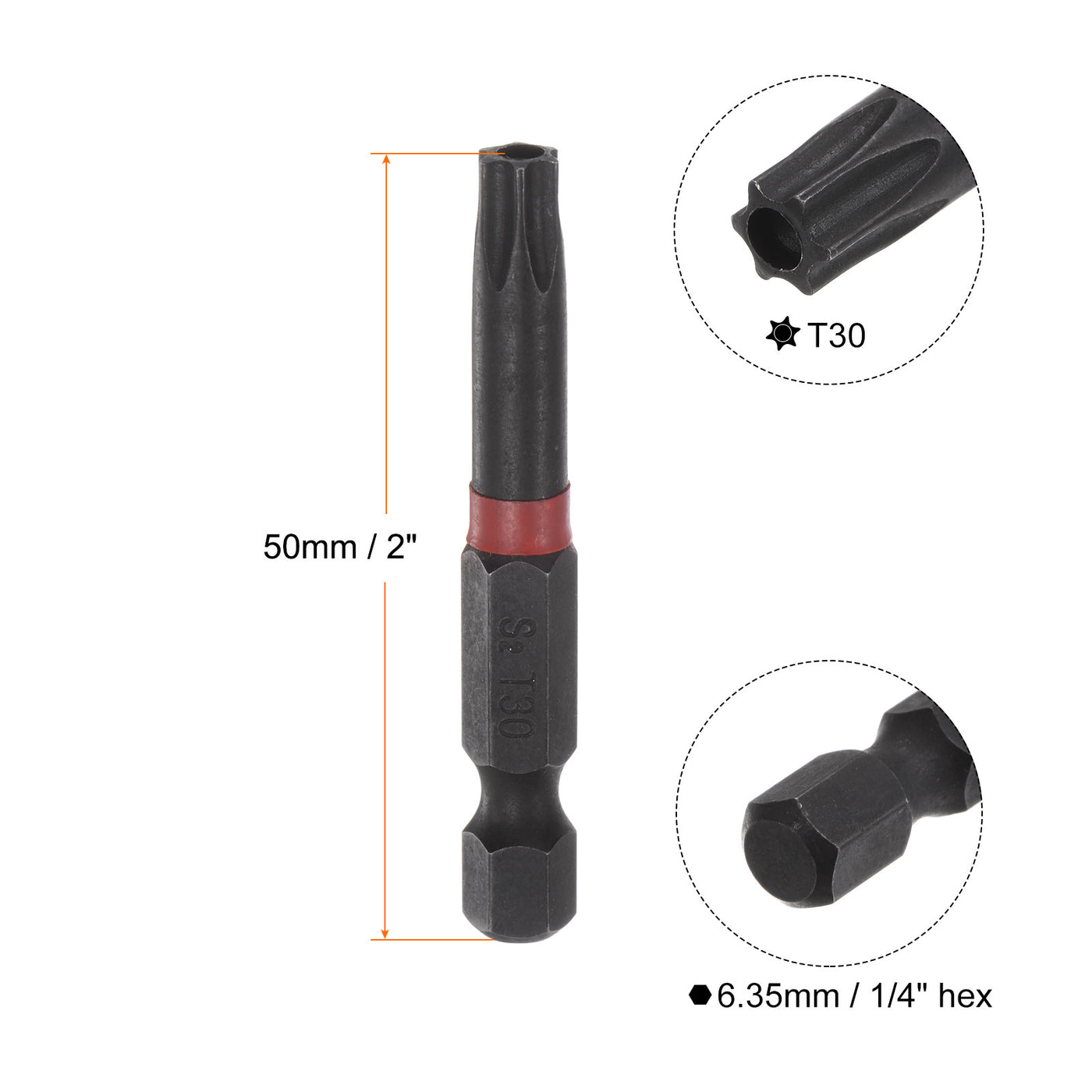 Harfington T30 Magnetic Security Impact Torx Screwdriver Bit 1/4" Hex Shank 2" Length