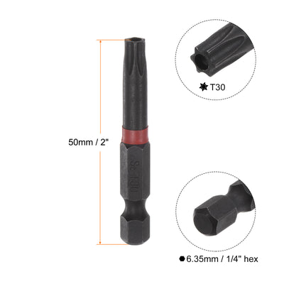 Harfington 2Stk. T30 Stoßfester Bewertet Torx Bit 1/4" Sechskantschaft 2" Länge Magnetisch Sicherheit Stern Schraubenzieher Elektrowerkzeug