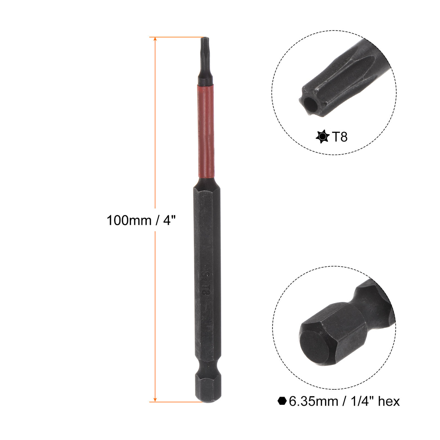 Harfington T8 Magnetic Security Impact Torx Screwdriver Bit 1/4" Hex Shank 4" Length