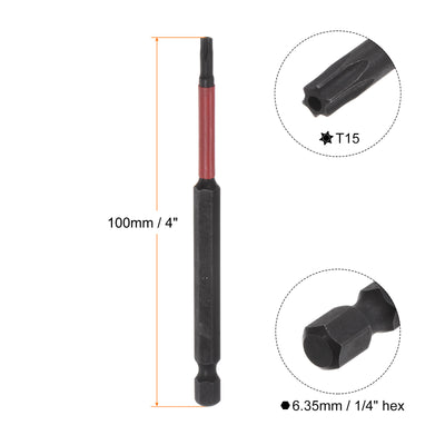 Harfington T15 Magnetic Security Impact Torx Screwdriver Bit 1/4" Hex Shank 4" Length