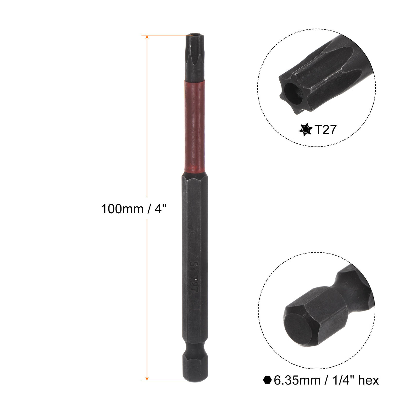 Harfington T27 Magnetic Security Impact Torx Screwdriver Bit 1/4" Hex Shank 4" Length