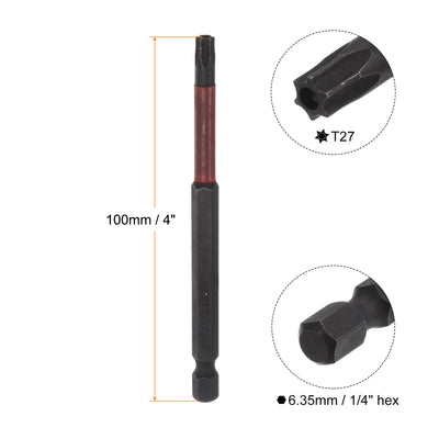 Harfington T27 Magnetic Security Impact Torx Screwdriver Bit 1/4" Hex Shank 4" Length