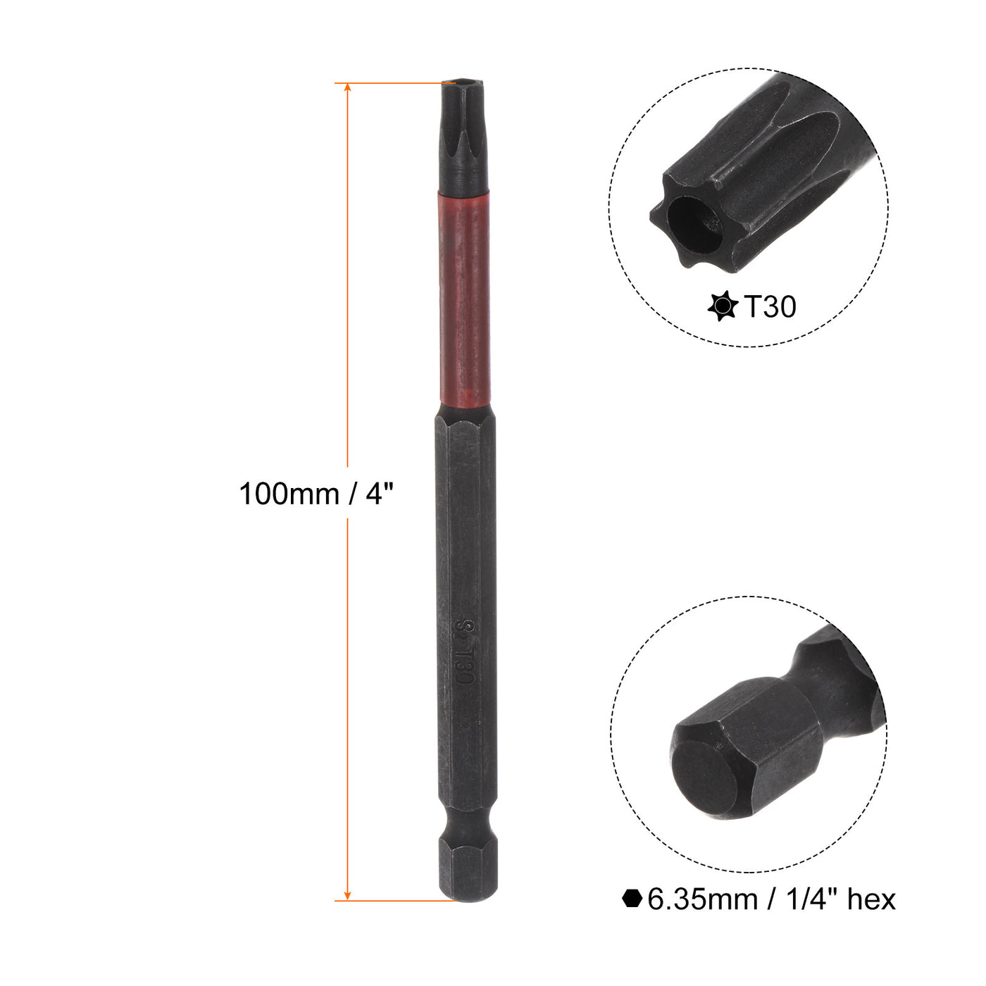 Harfington T30 Magnetic Security Impact Torx Screwdriver Bit 1/4" Hex Shank 4" Length