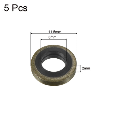 Harfington 5pcs M6 11.5x4.9x2mm Bonded Sealing Washer Carbon Steel Nitrile Rubber Gasket