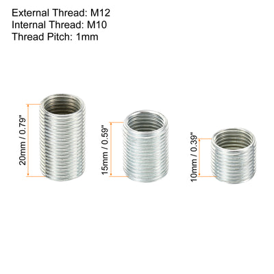 Harfington M12 to M10 Thread Adapters Sleeve Reducing Nut, 1 Set 10/15/20mm Screw Conversion Nut Threaded Tube Coupler Connector Pipe Fitting