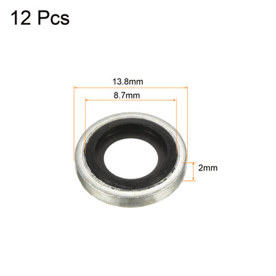 Harfington Bonded Sealing Washers M8 13.8x8.7x2mm Carbon Steel Nitrile Rubber Gasket, Pack of 12