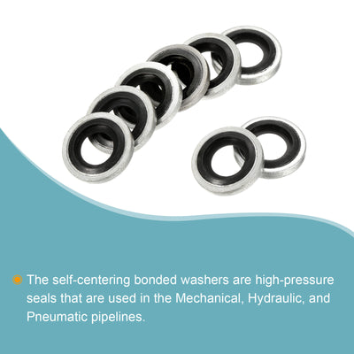 Harfington Bonded Sealing Washers M8 13.8x8.7x2mm Carbon Steel Nitrile Rubber Gasket, Pack of 12