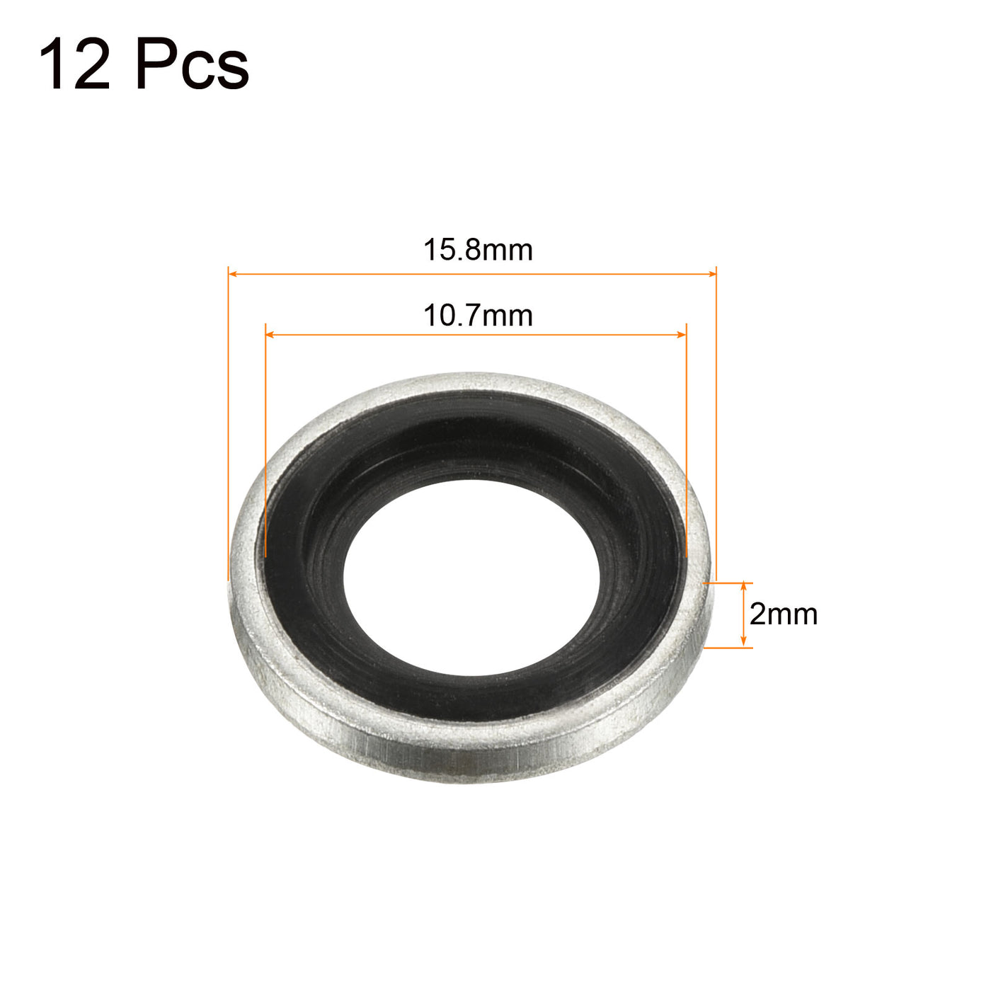 Harfington Bonded Sealing Washers M10 15.8x10.7x2mm Carbon Steel Nitrile Rubber Gasket, Pack of 12