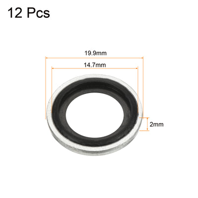 Harfington Bonded Sealing Washers M14 19.9x14.7x2mm Carbon Steel Nitrile Rubber Gasket, Pack of 12