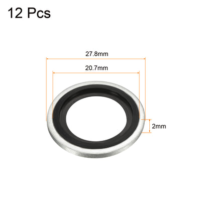 Harfington Bonded Sealing Washers M20 27.8x20.7x2mm Carbon Steel Nitrile Rubber Gasket, Pack of 12