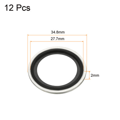 Harfington Bonded Sealing Washers M27 34.8x27.7x2mm Carbon Steel Nitrile Rubber Gasket, Pack of 12