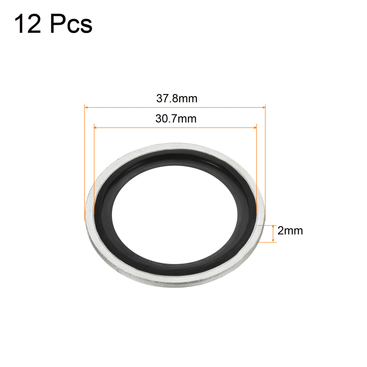 Harfington Bonded Sealing Washers M30 37.8x30.7x2mm Carbon Steel Nitrile Rubber Gasket, Pack of 12