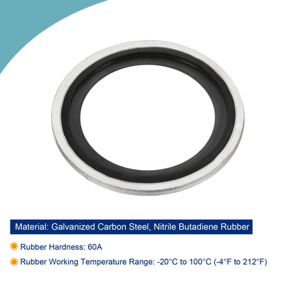 Harfington Bonded Sealing Washers M30 37.8x30.7x2mm Carbon Steel Nitrile Rubber Gasket, Pack of 12