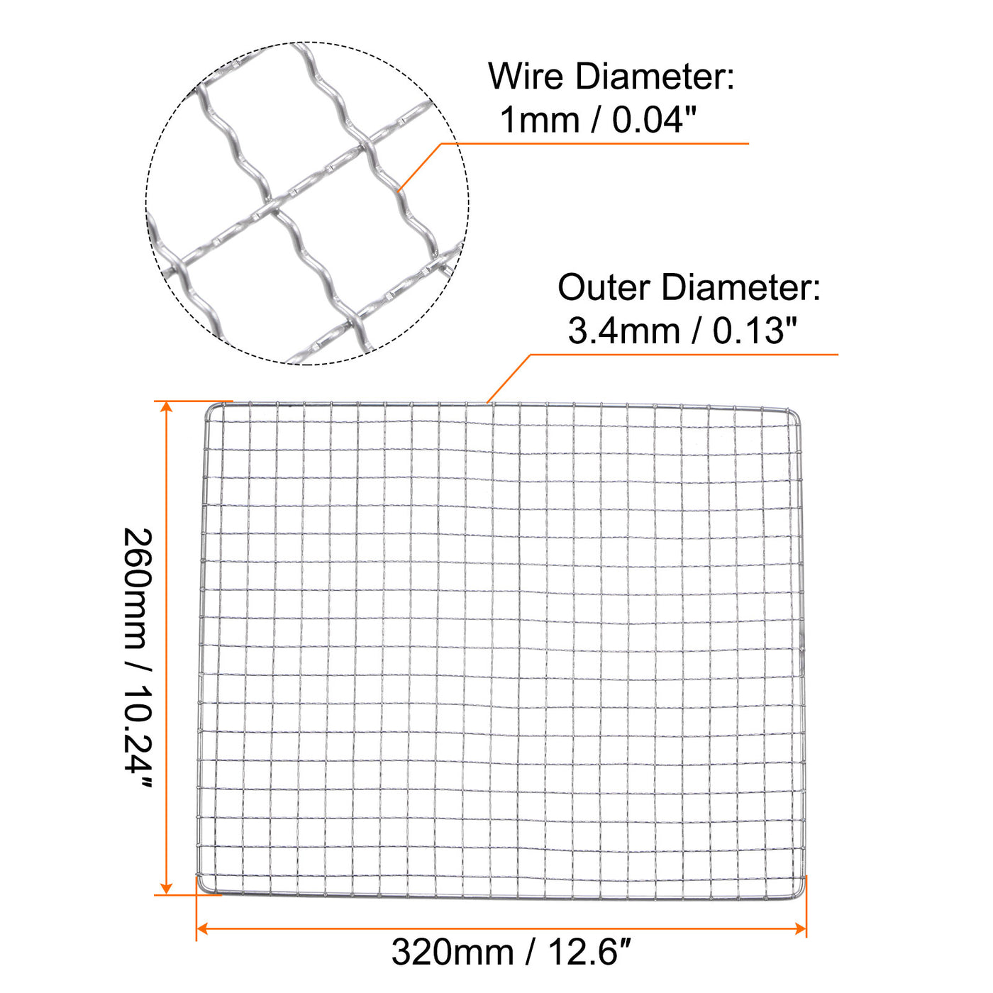 Harfington 2pcs Square BBQ Grill Net 12.6"x10.2" Stainless Steel Barbecue Mesh Mat