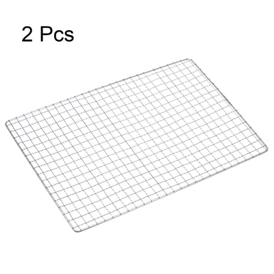 Harfington 2pcs Square BBQ Grill Net 17.3"x10.2" Stainless Steel Barbecue Mesh Mat