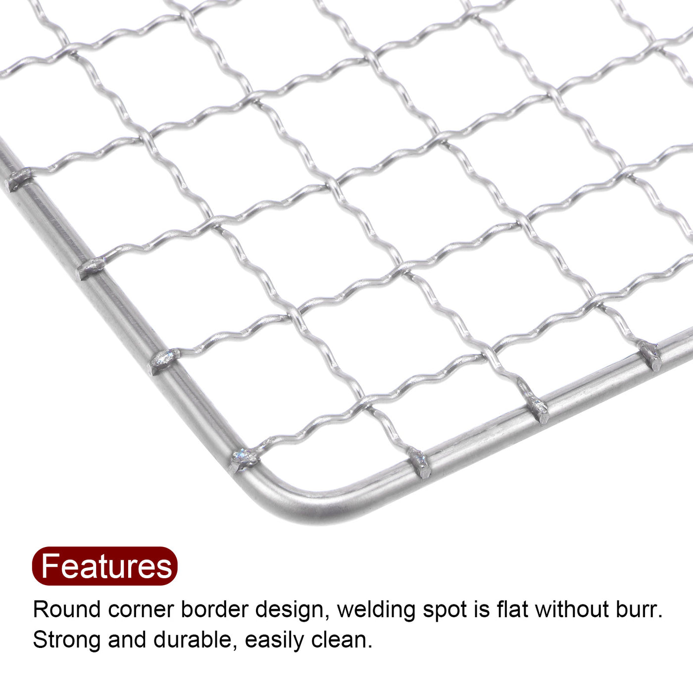 Harfington 2pcs Square BBQ Grill Net 17.3"x10.2" Stainless Steel Barbecue Mesh Mat