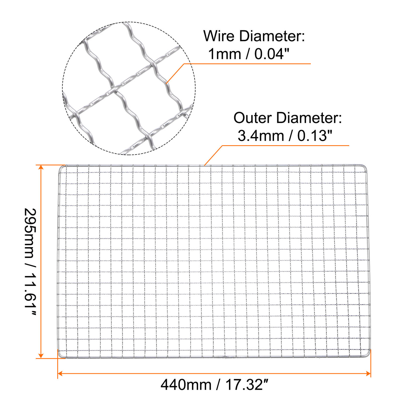 Harfington Square BBQ Grill Net 17.3"x11.6" Stainless Steel Barbecue Mesh Mat